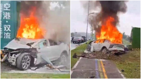 中国製EV　衝突した後炎上　扉開かず運転手死亡