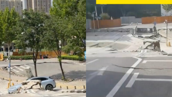 中国、地下鉄工事中の道路陥没　報道記者が「脅される」